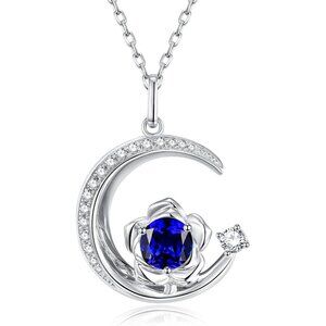 Sterling Silver Moon Birthstone Necklace for Women - Adjustable Chain